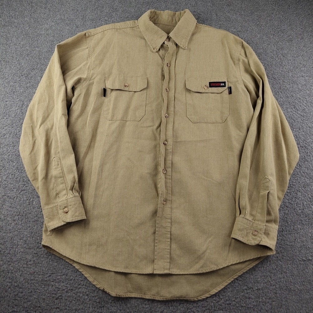 Tecgen FR Button Down Shirt Mens Large Khaki CAT2 Workwear Fire Flame Resistant